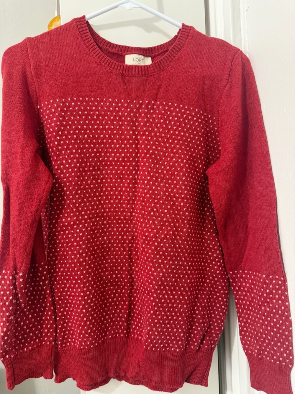 LOFT Red Crewneck Sweater with Tiny White Dot Motif